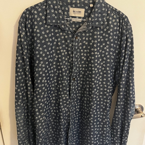Flower Denim Dress Shirt - Picture 1 of 3